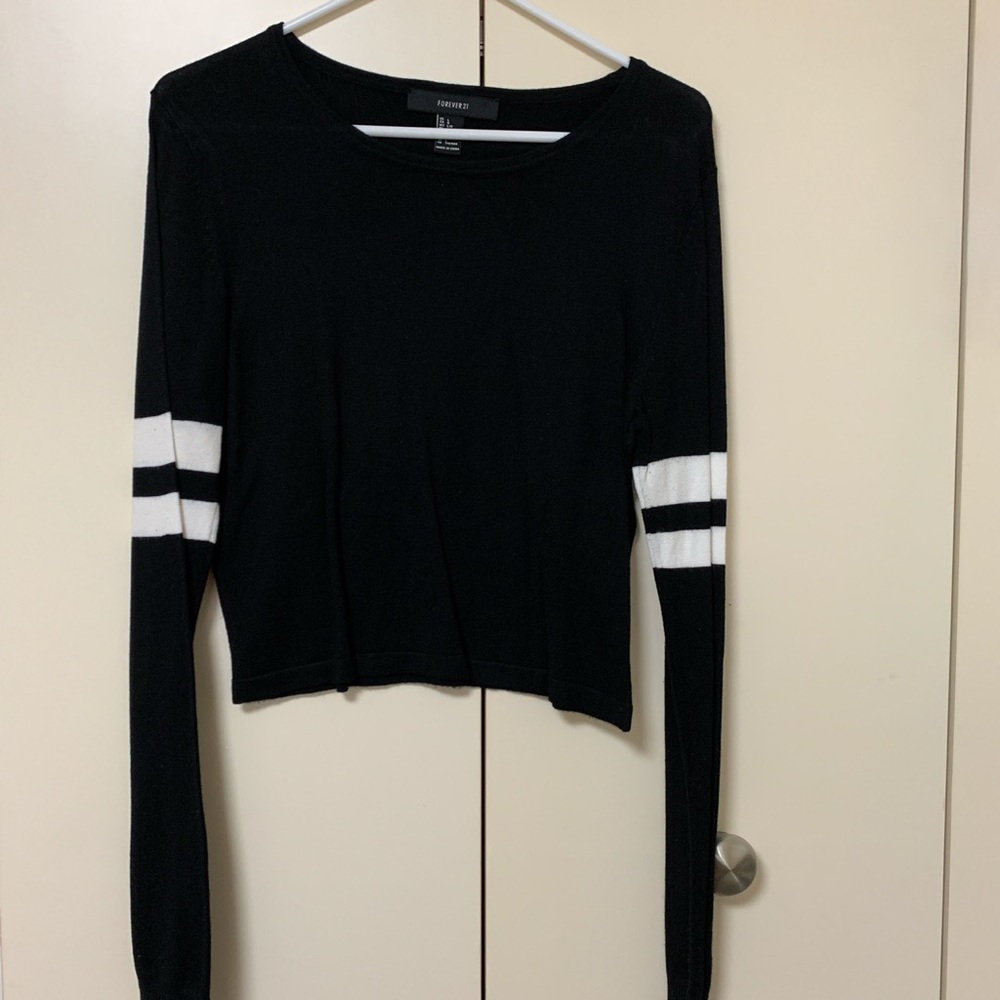black long sleeve shirt with white stripes